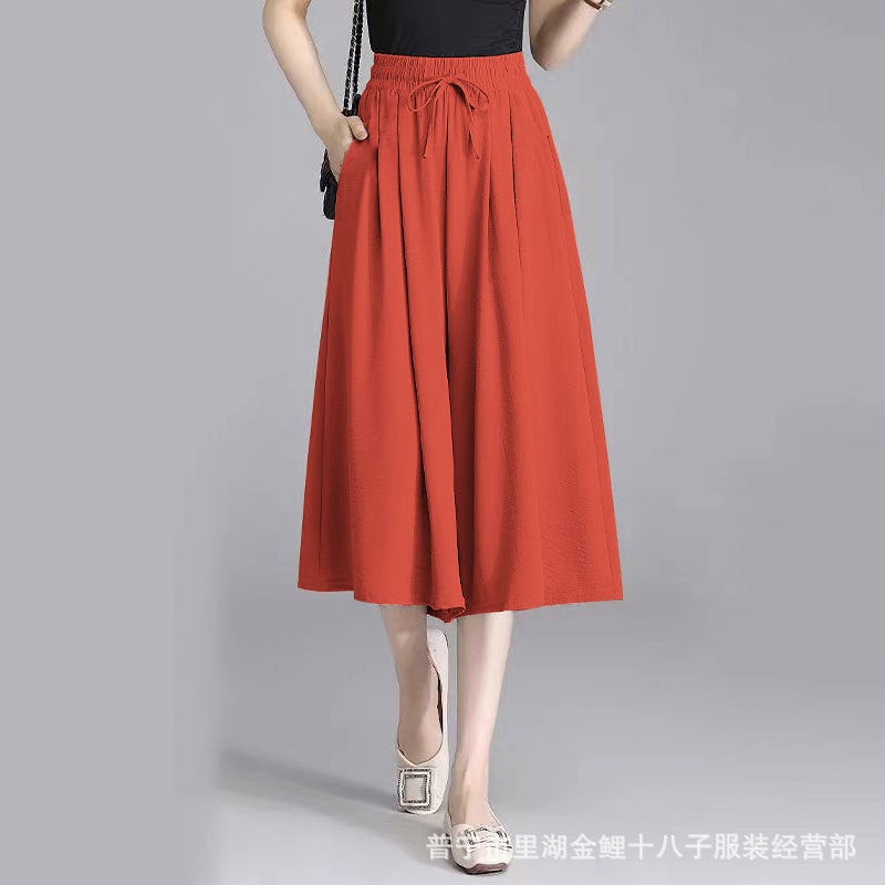 Casual Thin Cropped Pants Womens Summer New Korean-style High Waist Dipped Slim-fit Loose Small Ice Silk Wide-leg Pants Apricot