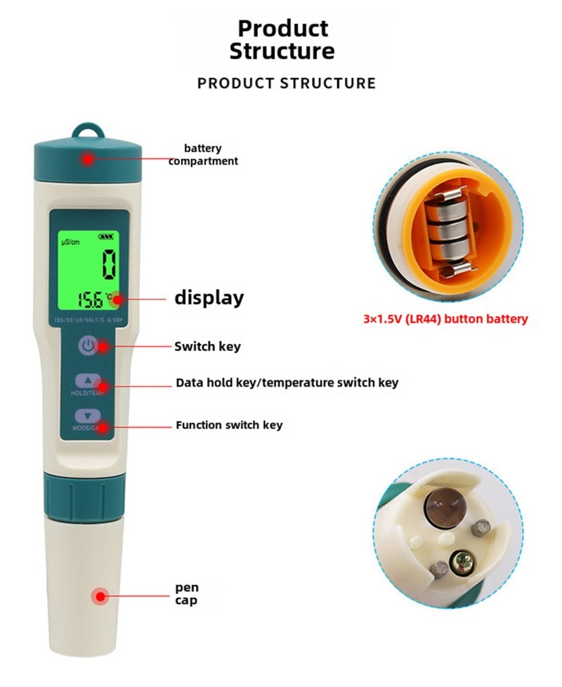 8-In-1 Water Quality Testing Pen - Portable User-Friendly PH Detection Tool for Saltwater Drinking Water On-The-Go Monitoring - Image 3