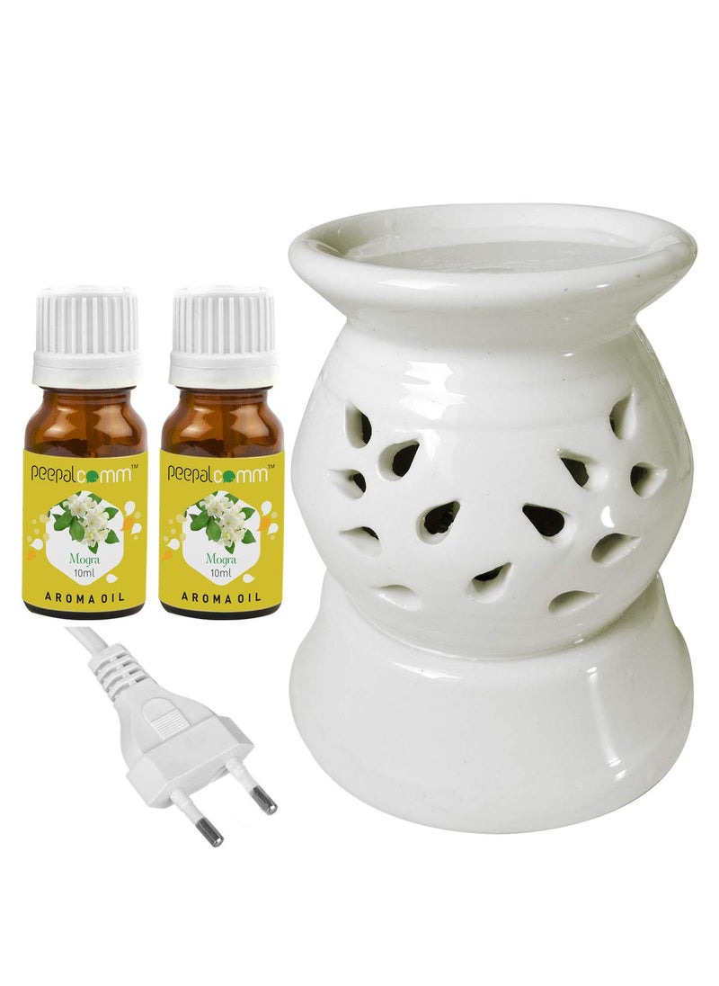 PeepalComm PeepalComm Ceramic Electric Aroma Diffuser Night Lamp Light with 2 Mogra Aroma Oil 10ml Each for Home Office Hotel Spa  - Image 1