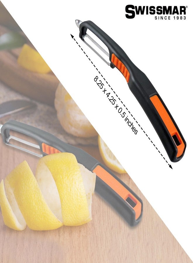 Swissmar Swiss Non-Slip Double Edge Straight Peeler - Easy-Grip Stainless Steel Peeler - Versatile Kitchen Tool, Ideal for Potato Peeler, Veggie Peeler & more - Black & Orange - Image 5