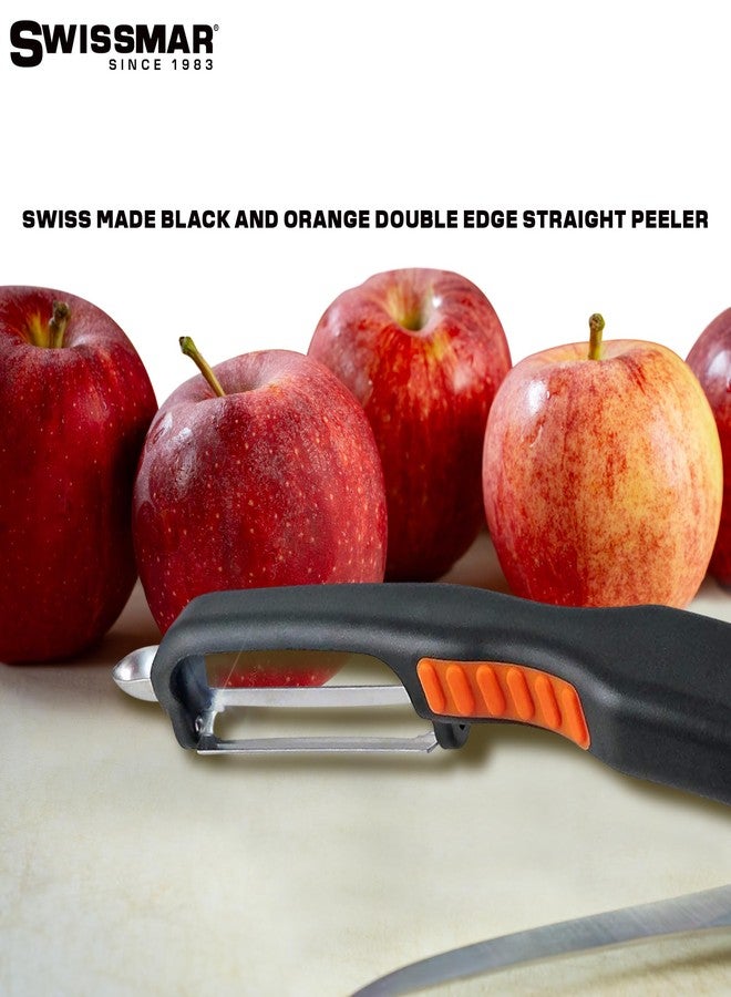 Swissmar Swiss Non-Slip Double Edge Straight Peeler - Easy-Grip Stainless Steel Peeler - Versatile Kitchen Tool, Ideal for Potato Peeler, Veggie Peeler & more - Black & Orange - Image 4