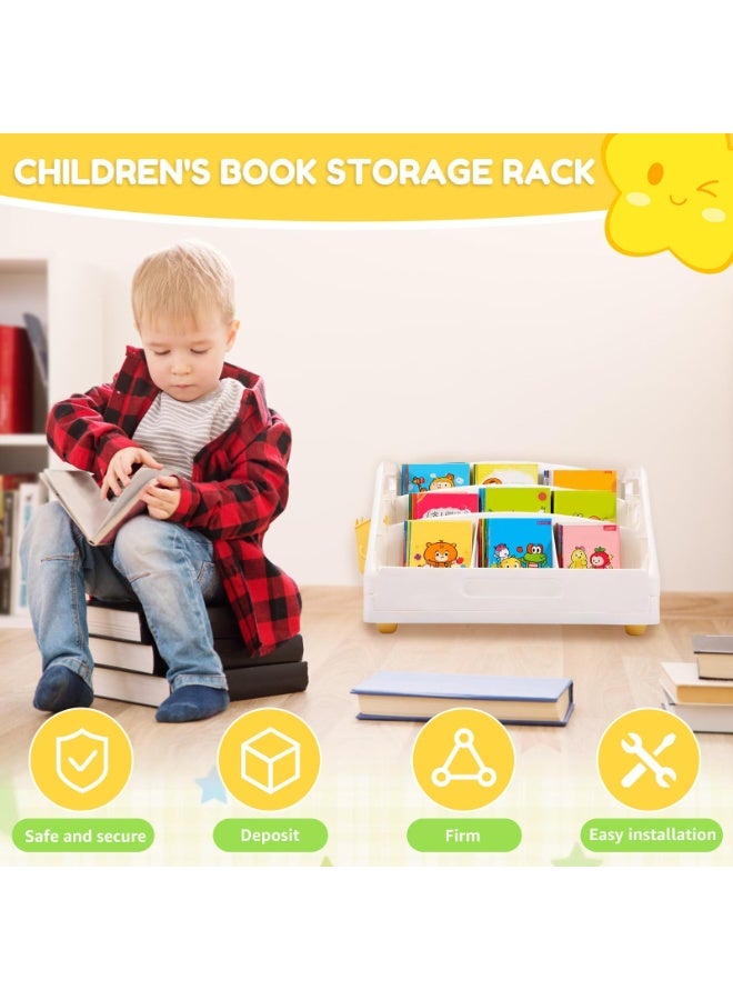 CHIYLE 3-Tier Foldable Toddler Bookshelf with Hook and Hanging Basket, Kid-Friendly Height for Nursery, Kindergarten, Playroom (White) - Image 3