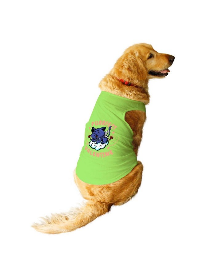 rusepin - Pet Purrfect Valentine Printed Dog Round Neck Sleeveless Vest Tank T-Shirt/Tees Apparel/Clothes/Tees Gift For Dogs/Lime Green/M (Chubby Pugs, Beagle Etc.) - Image 1
