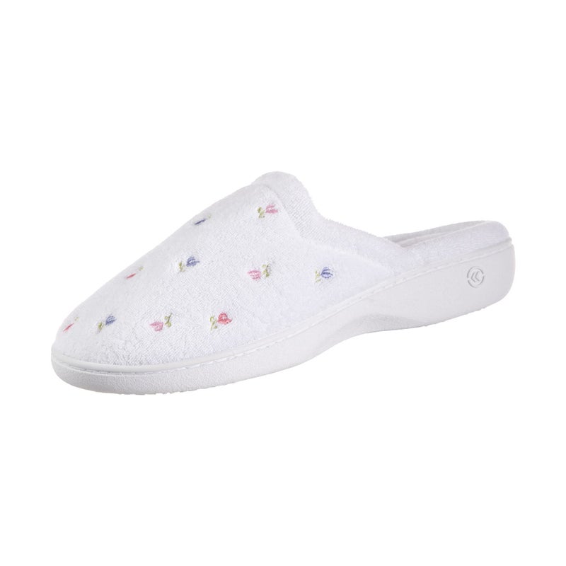 isotoner Womens IndoorOutdoor Slipon Secret Sole Clog Slippers with Memory Foam Comfort and Heal Suppport White Scalloped 859