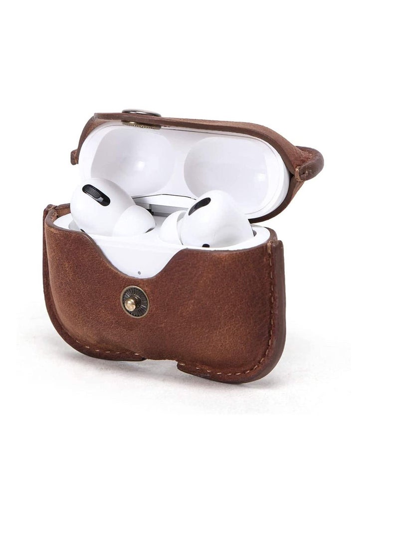 Luxury Genuine Cow Leather Case Airpods Pro, For Apple airpod 3 case with keychain, Protective Cover, Waterproof Silicone Cover Airpods Accessories for Charging Case for Charging Box (Brown)