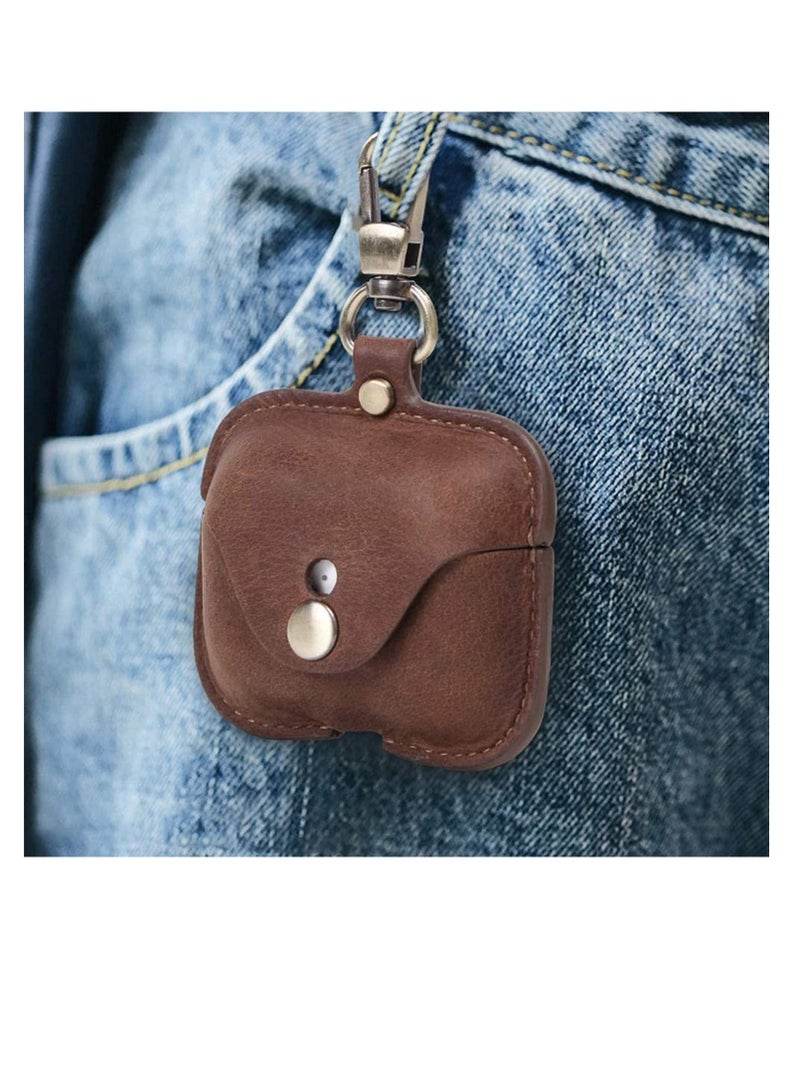 Luxury Genuine Cow Leather Case Airpods Pro, For Apple airpod 3 case with keychain, Protective Cover, Waterproof Silicone Cover Airpods Accessories for Charging Case for Charging Box (Brown)