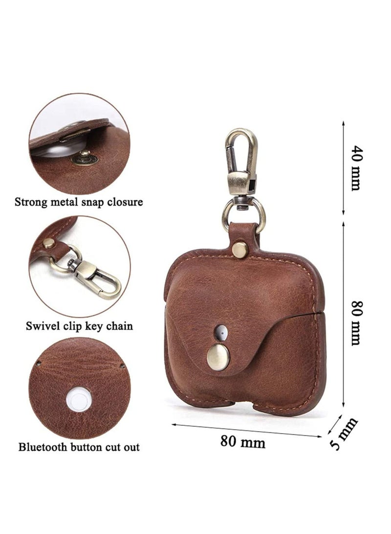 Luxury Genuine Cow Leather Case Airpods Pro, For Apple airpod 3 case with keychain, Protective Cover, Waterproof Silicone Cover Airpods Accessories for Charging Case for Charging Box (Brown)