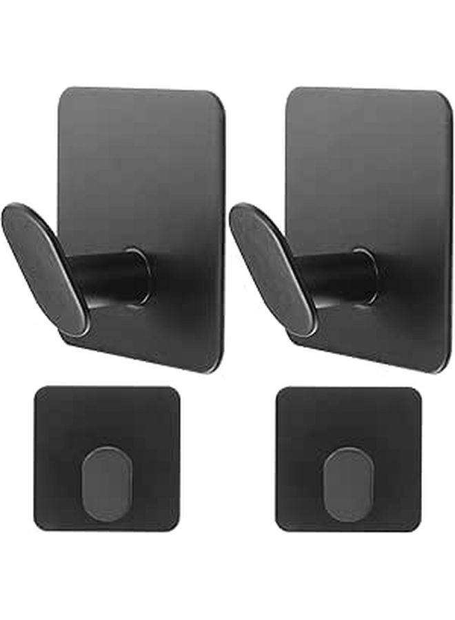 Black Stainless Steel Square Wall Mounted Adhesive Hooks 4 Pack For Bathroom Kitchen Towel Holder Shower Door Towel Hanging - Image 1