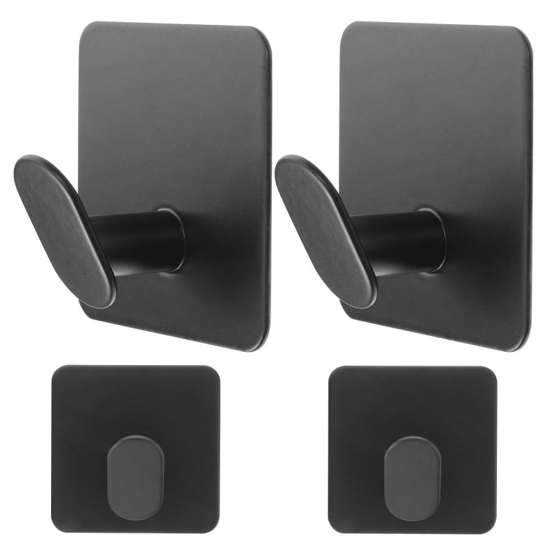 Black Stainless Steel Square Wall Mounted Adhesive Hooks 4 Pack For Bathroom Kitchen Towel Holder Shower Door Towel Hanging - Image 2