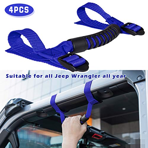Danti 4 x Roll Bar Grab Handles Grip Handle for Jeep Wrangler YJ TJ JK JKU JL JLU Sports Sahara Freedom Rubicon X & Unlimited 1955-2024 2025 (Blue) - Image 2