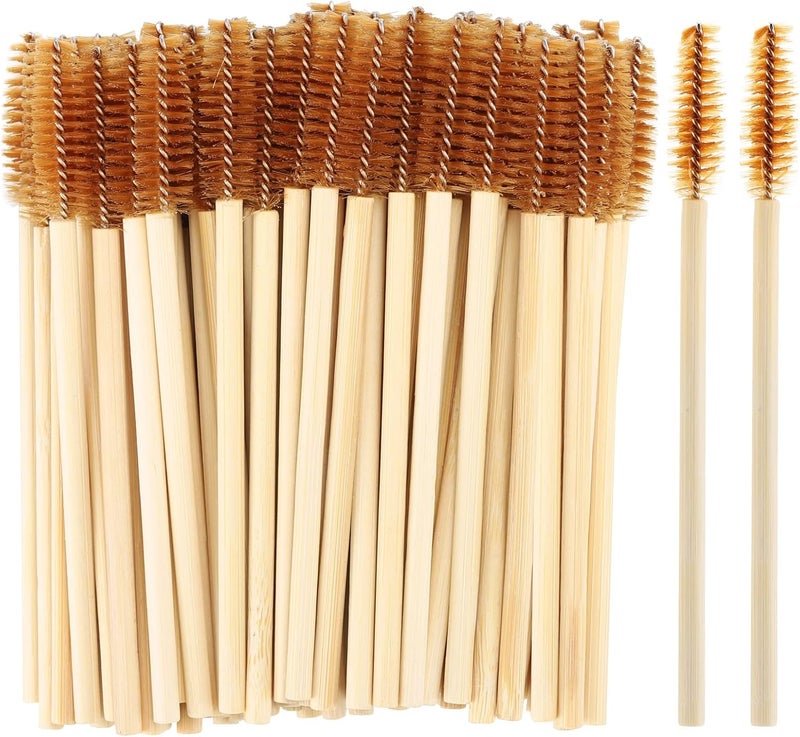 Tbestmax 100 Pcs Disposable Mascara Wands, Bamboo Spoolies Brush for Eyelash Extensions, Spooly Eyelash Eyebrow Brushes Lash Wand Applicator Makeup Kits, Brown - Image 1