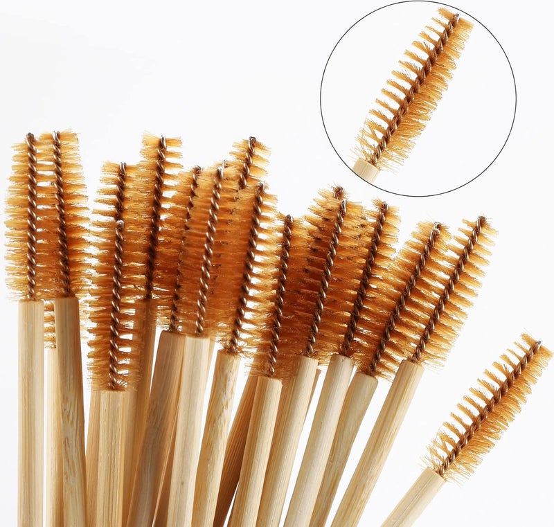 Tbestmax 100 Pcs Disposable Mascara Wands, Bamboo Spoolies Brush for Eyelash Extensions, Spooly Eyelash Eyebrow Brushes Lash Wand Applicator Makeup Kits, Brown - Image 3