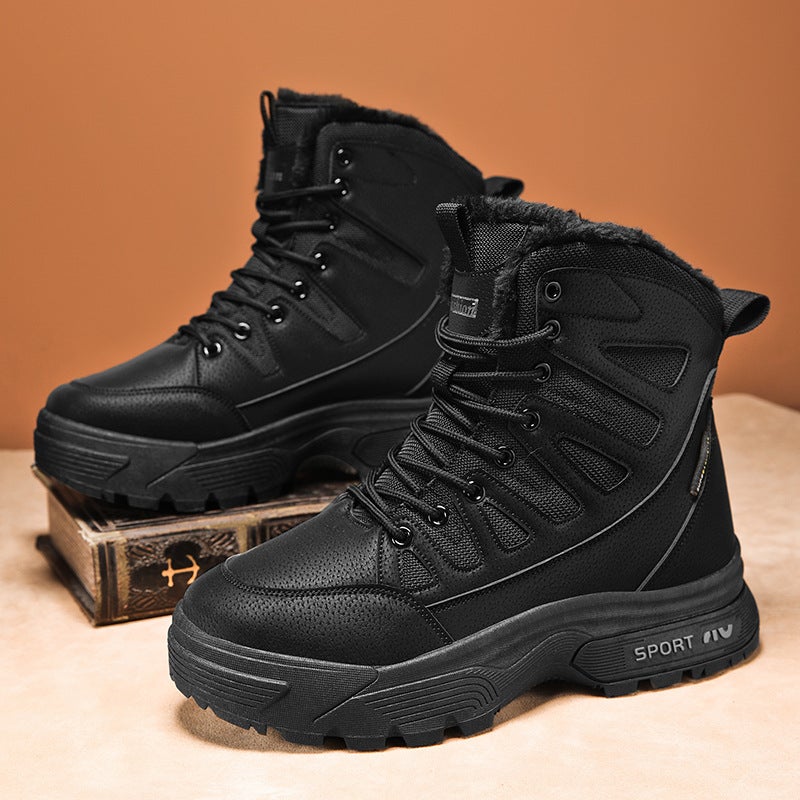 Outdoor Mens hiking shoes fleece-lined warm winter skiing mens cross-border snow boots northeast high-top sports cotton shoes NG018 Black