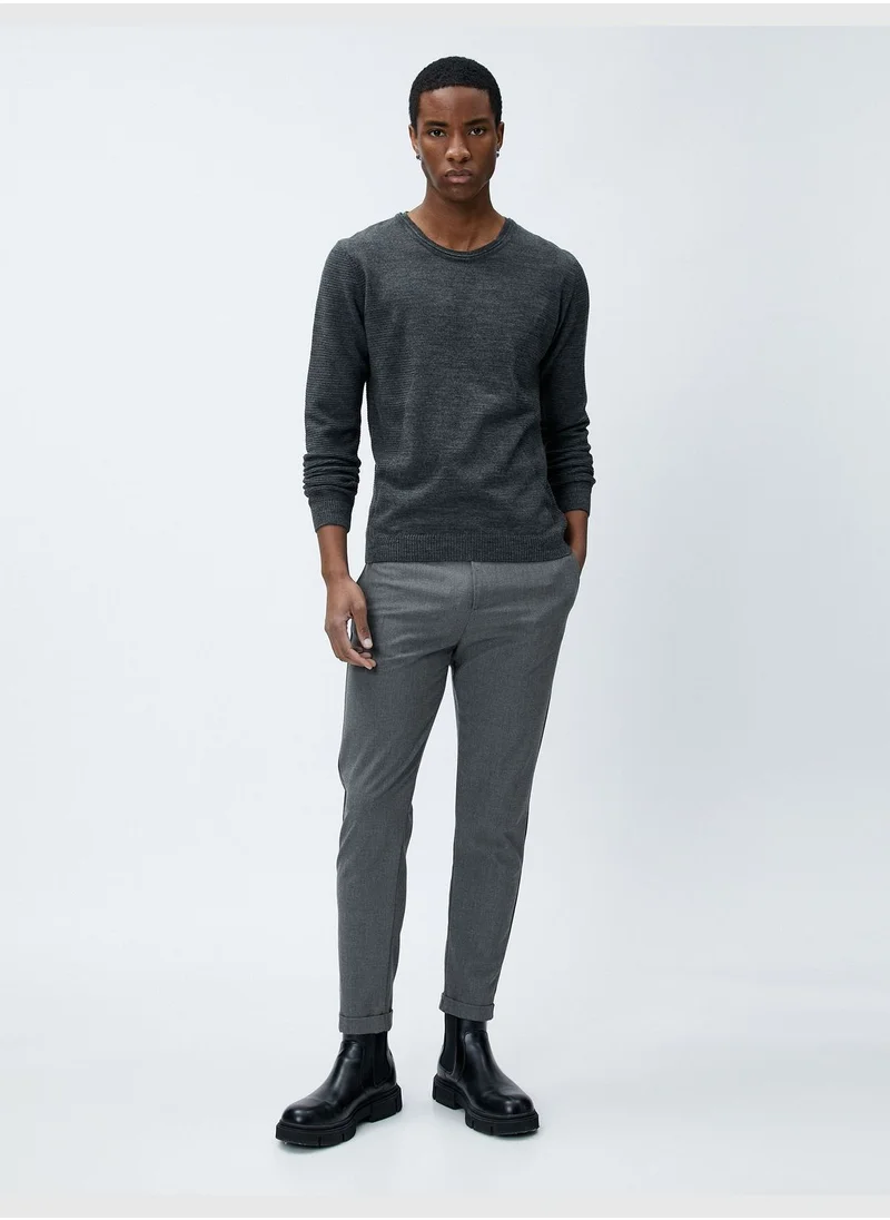 KOTON Basic Trousers Slim Fit Folded Leg Pocket Detailed