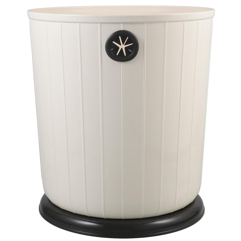 Retro Minimalist Trash Can 12l Cream Round Household Garbage Bucket Open Top Wastebasket for Kitchen Bathroom Office Bedroom - Image 1