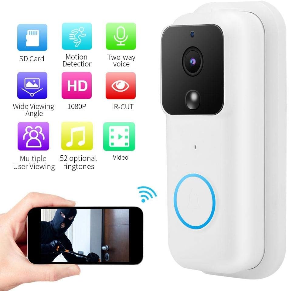 Smart WiFi Doorbell B60 1080p Wireless Hd Video Intercom Doorphone with Infrared Night View, 166° Wide-Angle Lens and PIR Motion Detection