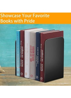 أوزيغالور 1 زوج من حواجز الكتب المعدنية لأرفف المكاتب المنزلية، حامل أرفف الكتب، الأسود  - Image 4