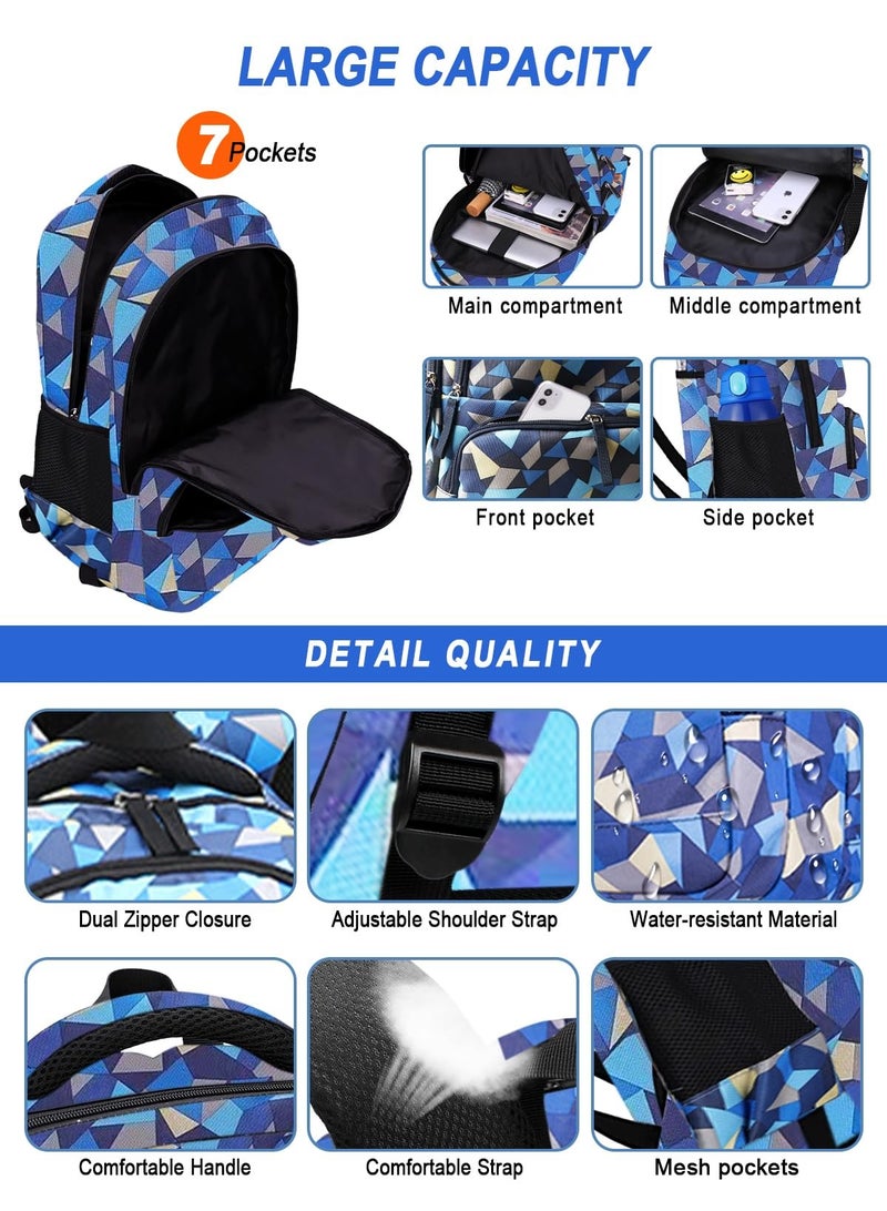 ZIRANYU حقيبة مدرسية للأطفال بتصميم هندسي مطبوع للفتيات للمرحلة الابتدائية والإعدادية والجامعية، حقيبة مدرسية كاجوال بعجلات وحقيبة كتف وحقيبة سفر (حقيبة ظهر بعجلات بنفسجية) - Image 3