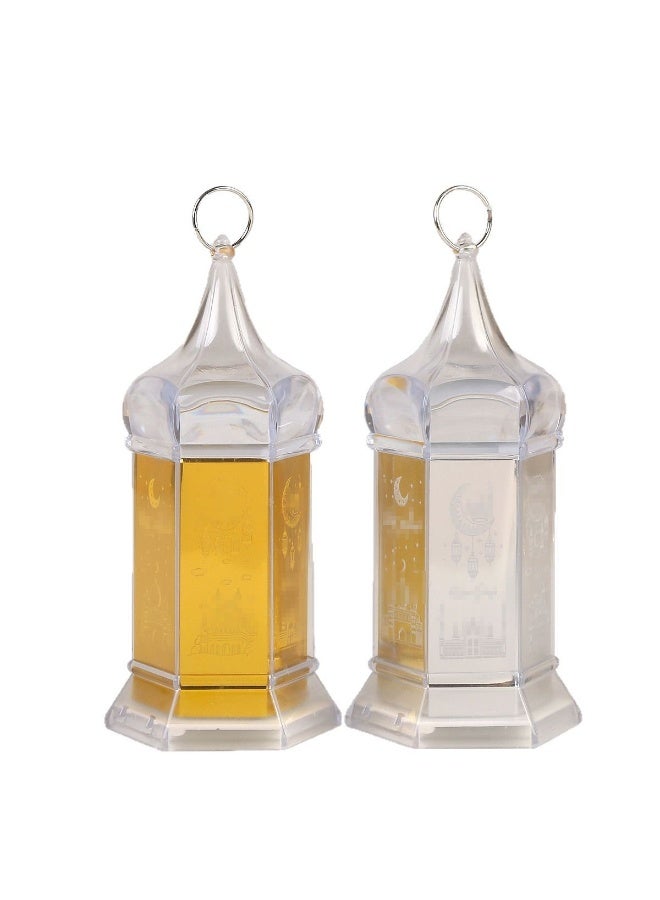 2 قطع فانوس رمضان، زينة رمضان، أضواء الفوانيس LED بتصميم مجوف للزينة على طاولة عيد رمضان - Image 3