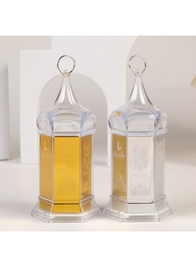 2 قطع فانوس رمضان، زينة رمضان، أضواء الفوانيس LED بتصميم مجوف للزينة على طاولة عيد رمضان - Image 4