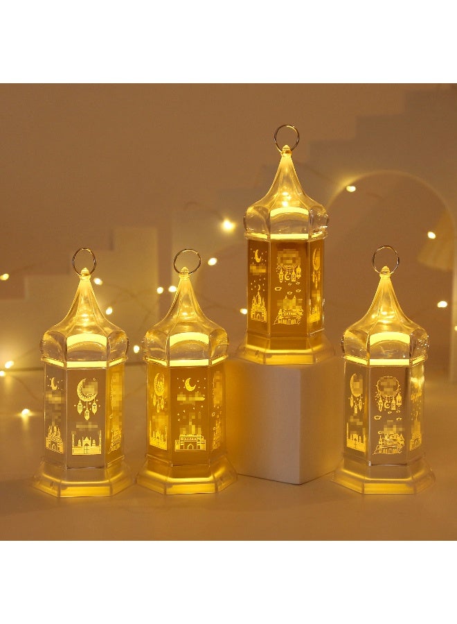 2 قطع فانوس رمضان، زينة رمضان، أضواء الفوانيس LED بتصميم مجوف للزينة على طاولة عيد رمضان - Image 2