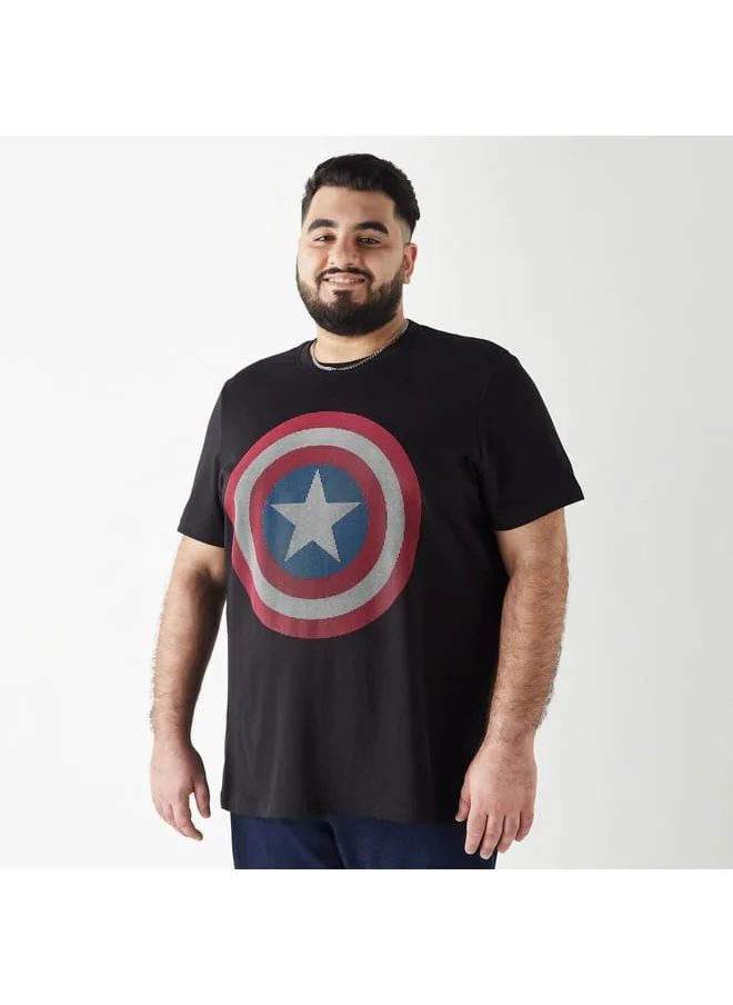 FAV Set of 2 - Plus Size Captain America Print T-shirt with Crew Neck and Short Sleeves