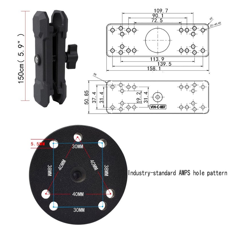 Leenconghui Aluminum Alloy Fish Finder Mount with C Size 1.5" / 38mm Ball, 5.9" Arm Marine Electronic Mount Compatible with Garmin,Humminbird, Lowrance and More - Image 5