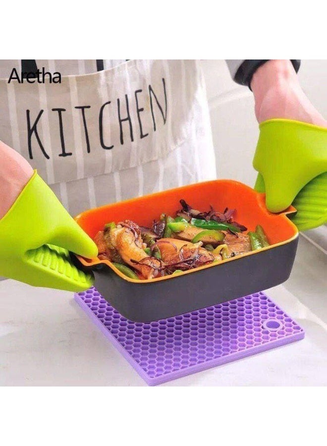 Silicone Heat Resistant Kitchen Oven Gloves (2 Pieces) - Versatile Silicone Oven Oven Gloves for Oven, Pots and Pans - Non-Slip Silicone Oven Gloves with Compact Kitchen Design, Silicone Pot Holder for Microwave and Hot Pots - Multiple Colors (Comes in Random Color) - Image 2