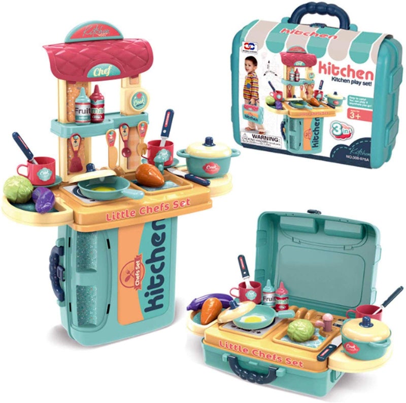 Magicwand ABS Plastic Pretend Play Carry Along 3-in-1 Kitchen Set Box Case【21 Pcs】【(Green】【3 Yrs & Up】【Pack of 1 】【Multi-Colored】 - Image 1