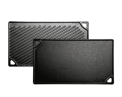 Lodge Reversible Cast Iron GrillGriddle 95 x 1675 Inch PreSeasoned Cooking Surface Flat Ribbed Sides Use on Stove Grill or Campfire Made in the USA HeavyDuty Black