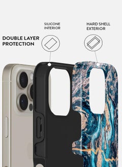 BURGA BURGA Phone Case Compatible with iPhone 16 PRO MAX Hybrid 2-Layer Silicone Protective Case Crystal Blue Teal Turquoise Marble Cover  - Image 2