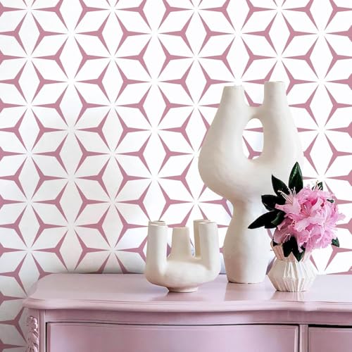 TEKCOOL Wall Paper Peel and Stick Modern Red Wallpaper Peel and Stick Boho Geometric Red Contact Paper for Cabinets and Drawers Renter Friendly Self-Adhesive Removable Waterproof 17.7” x 118” - Image 1