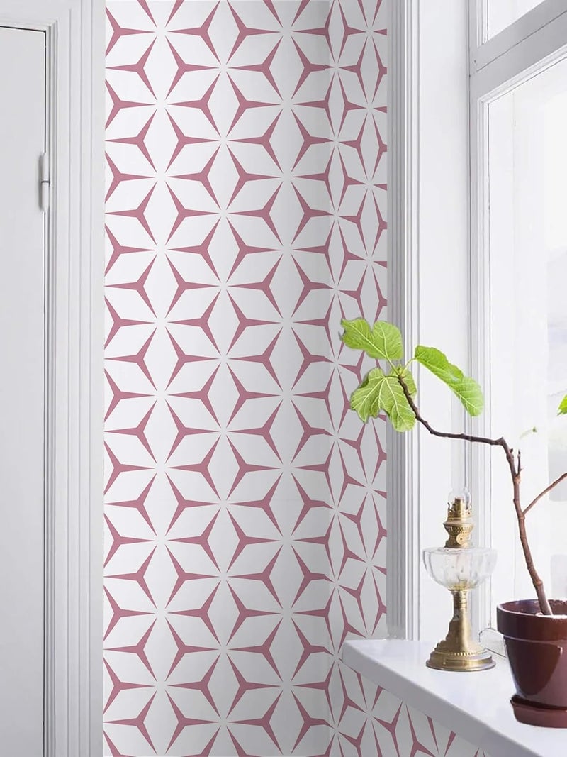 TEKCOOL Wall Paper Peel and Stick Modern Red Wallpaper Peel and Stick Boho Geometric Red Contact Paper for Cabinets and Drawers Renter Friendly Self-Adhesive Removable Waterproof 17.7” x 118” - Image 4