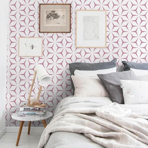 TEKCOOL Wall Paper Peel and Stick Modern Red Wallpaper Peel and Stick Boho Geometric Red Contact Paper for Cabinets and Drawers Renter Friendly Self-Adhesive Removable Waterproof 17.7” x 118” - Image 3