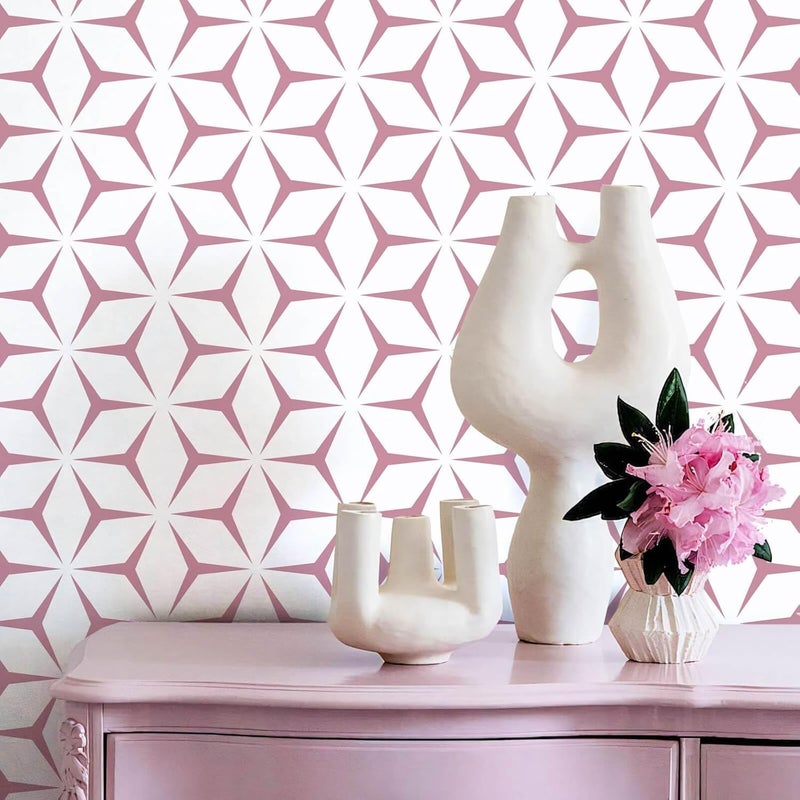 TEKCOOL Wall Paper Peel and Stick Modern Red Wallpaper Peel and Stick Boho Geometric Red Contact Paper for Cabinets and Drawers Renter Friendly Self-Adhesive Removable Waterproof 17.7” x 118” - Image 5