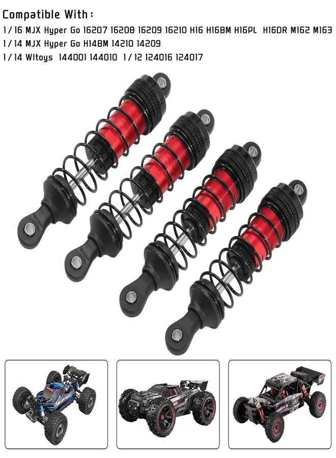 QOZAU 77mm/80mm 4pcs Shocks Aluminum Oil Shock Absorber Set for 1/12 1/14 1/16 RC Cars - Compatible with WLtoys 144001, 124019, MJX 16208, H16BM,HBX (Red) - Image 2