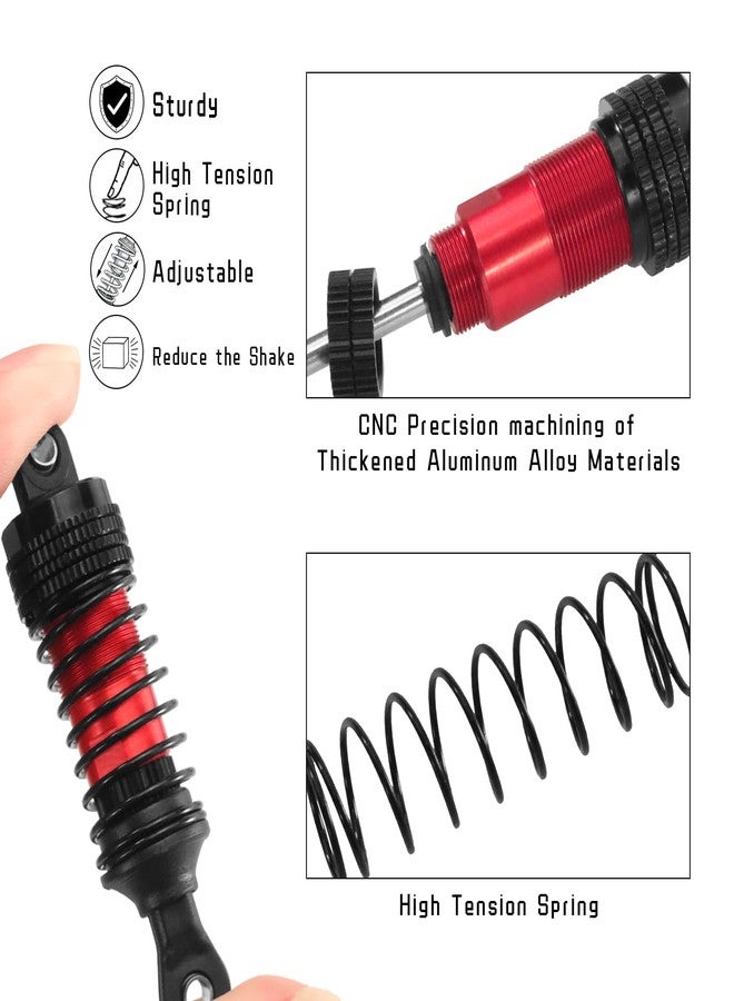 QOZAU 77mm/80mm 4pcs Shocks Aluminum Oil Shock Absorber Set for 1/12 1/14 1/16 RC Cars - Compatible with WLtoys 144001, 124019, MJX 16208, H16BM,HBX (Red) - Image 3
