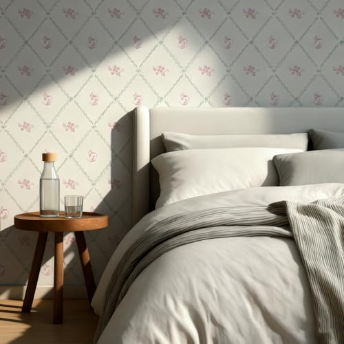 GloryTik Vintage Floral Wallpaper Peel and Stick, Removable Pink Flowers Contact Paper, Self Adhesive Wall Paper for Bedroom Living Room Cabinets Bedroom Vinyl Rolls (17.3" x 78.7") - Image 2