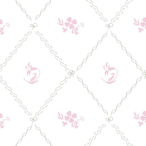 GloryTik Vintage Floral Wallpaper Peel and Stick, Removable Pink Flowers Contact Paper, Self Adhesive Wall Paper for Bedroom Living Room Cabinets Bedroom Vinyl Rolls (17.3" x 78.7") - Image 1