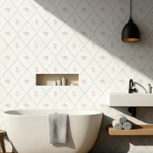 GloryTik Vintage Floral Wallpaper Peel and Stick, Removable Pink Flowers Contact Paper, Self Adhesive Wall Paper for Bedroom Living Room Cabinets Bedroom Vinyl Rolls (17.3" x 78.7") - Image 3