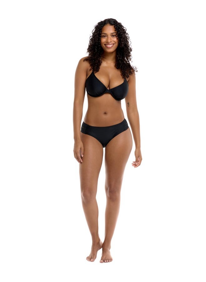 Body Glove - Body Glove Women's Standard Smoothies Nuevo Contempo Solid Full Coverage Bikini Bottom Swimsuit, Black, Medium - Image 1