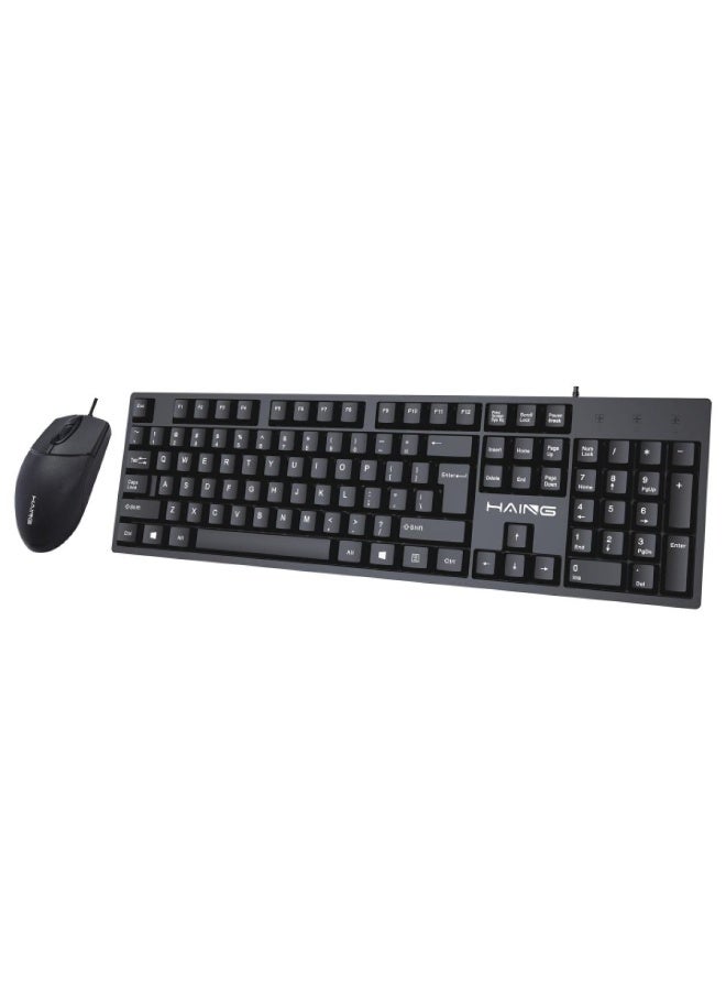 Haing HI-X70S-UKM USB Wired Keyboard and Mouse Set - Black - Image 1