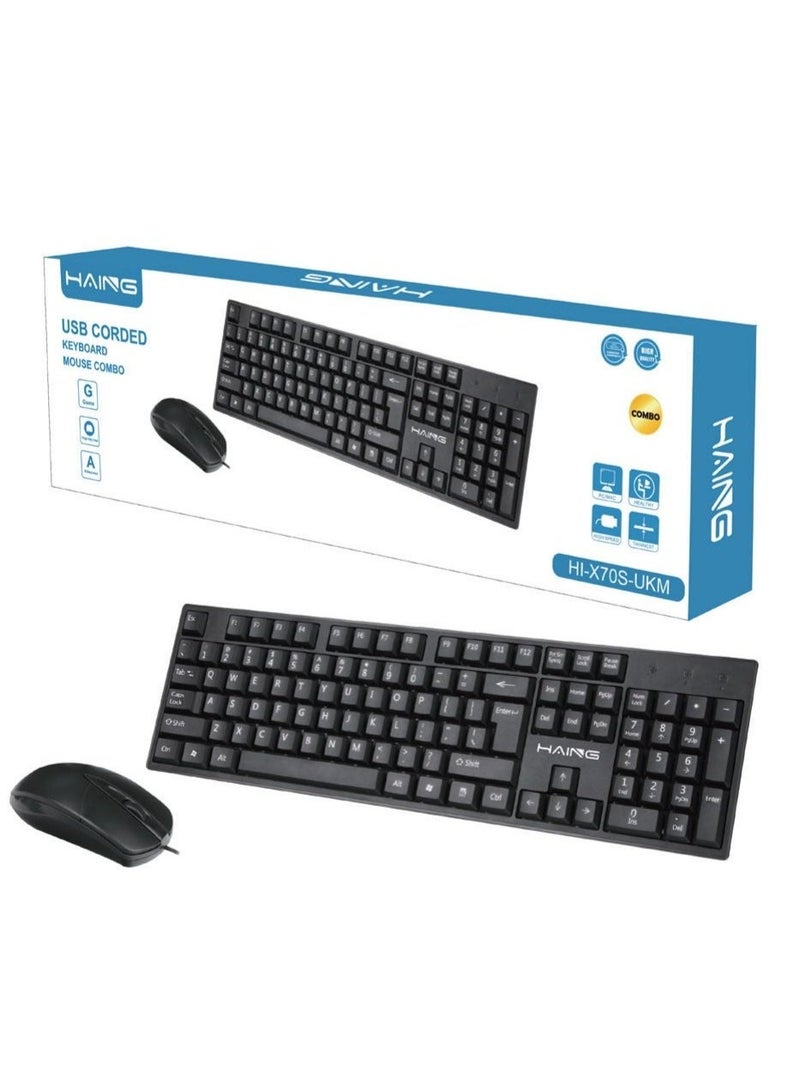 Haing HI-X70S-UKM USB Wired Keyboard and Mouse Set - Black - Image 2
