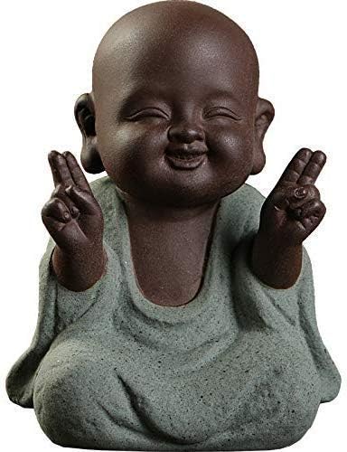 Kingzhuo Ceramic Tiny Cute Buddha Statue Monk Figurine Creative Baby Buddha Crafts Adorable Ornaments Classic Delicate Ceramic Arts and Crafts Small (7 x 10 CM) (Green) - Image 2
