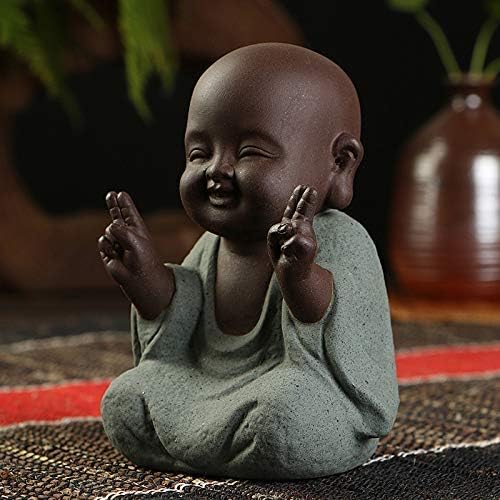 Kingzhuo Ceramic Tiny Cute Buddha Statue Monk Figurine Creative Baby Buddha Crafts Adorable Ornaments Classic Delicate Ceramic Arts and Crafts Small (7 x 10 CM) (Green) - Image 4