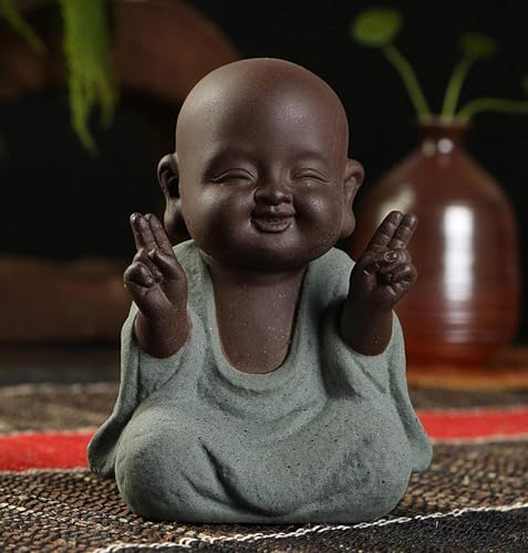 Kingzhuo Ceramic Tiny Cute Buddha Statue Monk Figurine Creative Baby Buddha Crafts Adorable Ornaments Classic Delicate Ceramic Arts and Crafts Small (7 x 10 CM) (Green) - Image 3