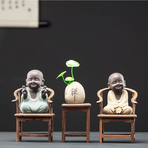 Kingzhuo Ceramic Tiny Cute Buddha Statue Monk Figurine Creative Baby Buddha Crafts Adorable Ornaments Classic Delicate Ceramic Arts and Crafts Small (7 x 10 CM) (Green) - Image 5