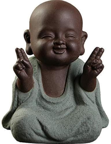 Kingzhuo Ceramic Tiny Cute Buddha Statue Monk Figurine Creative Baby Buddha Crafts Adorable Ornaments Classic Delicate Ceramic Arts and Crafts Small (7 x 10 CM) (Green) - Image 1