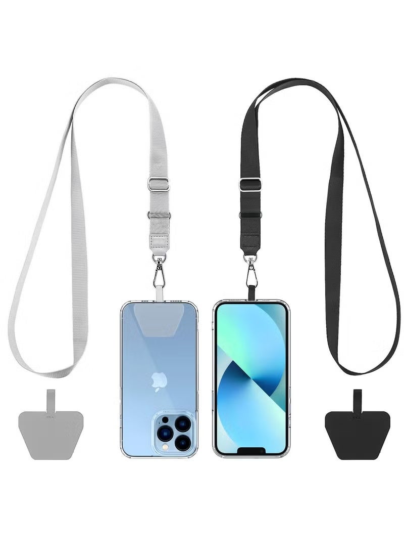 2-Pack Adjustable Phone Lanyard with Patches, Universal Neck Strap Compatible with Most Smartphones, Hands-Free Carrying for Daily Use and Travel (Black/Gray) - Image 1