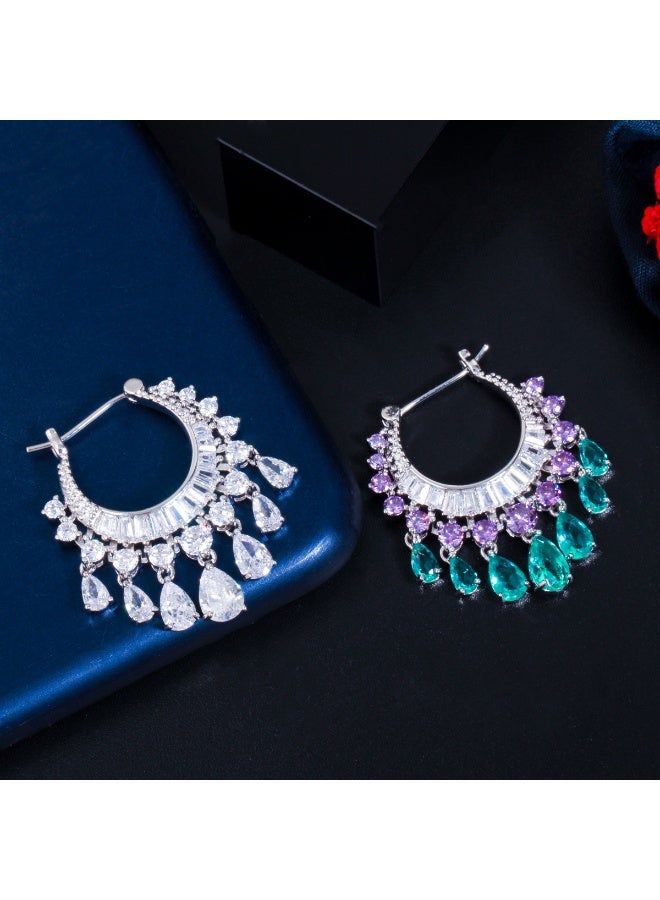 Ciara New shiny circle water droplet zircon tassel women's earrings, fashionable earrings, earrings and ear buckles - Image 2